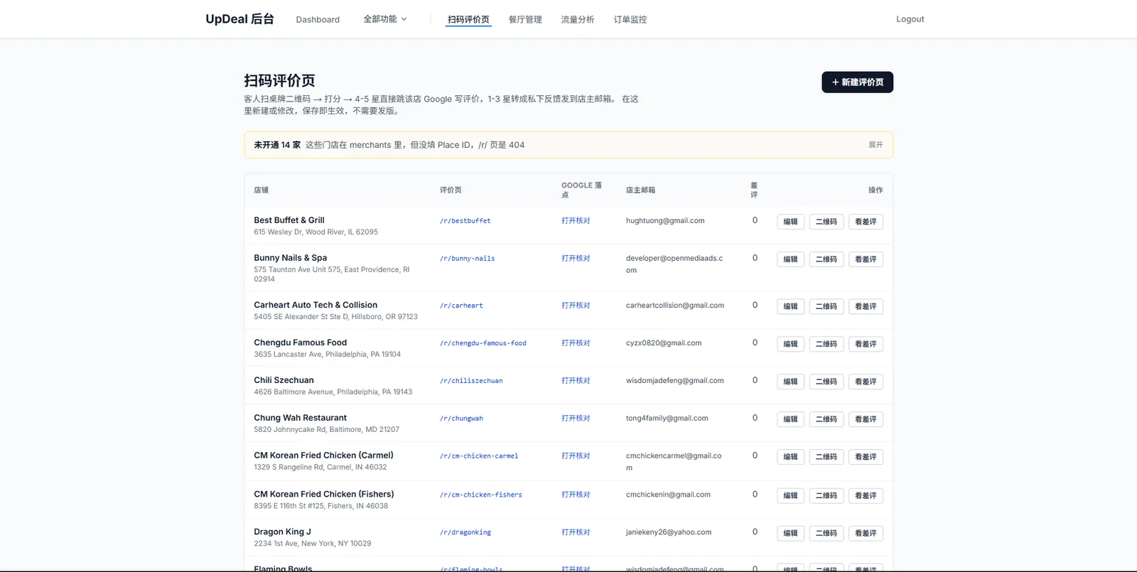 扫码评价分流页系统界面预览